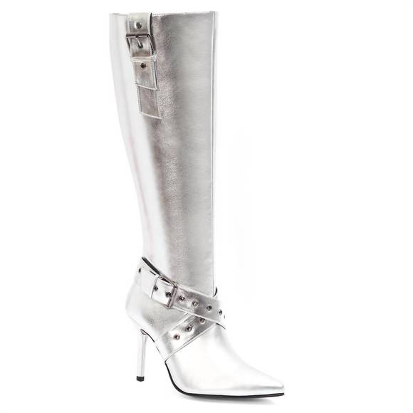 NEW ANDREA women's knee high boots with stiletto heel in silver